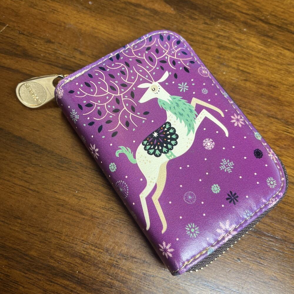 Aphison Accordion-style Purple Credit Card Holder Wallet, Scandi Whimsical Deer